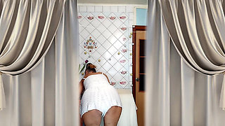 Hot Mature Housewife Lukerya in White Tank Top and Shorts Teases and Masturbates on Washing Machine