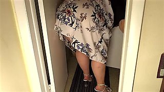 Amateur BBW Gets Caught With Pussy Out On Ladder By Plumber - Hurry Up Cum