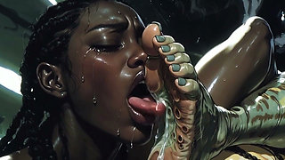 Ebony Slave Girl Licking & Worshipping Alien Feet - Extreme Pleasure