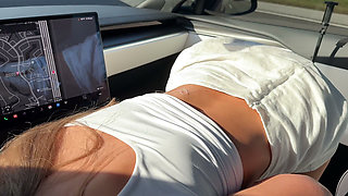 No Panties in the Front Seat! Lily Phillips Rides Him on the Highway