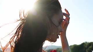 Czech teen Elilith posing naked at beach