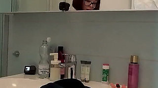 No Panties No Bra Hottest Redhead Real College Girl in the Bathroom Flashes Tight Pussy and Ass