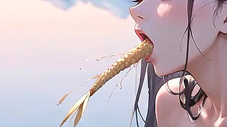 A Stunning, Azure-haired G/g Lies Naked in a Tranquil, Wintry Lake, Surrounded by an Powerful Vortex of Sensuality.