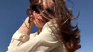 Amateur black-haired plays with toys solo