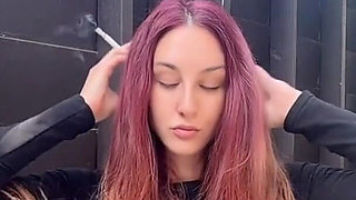 Smoking Outdoor Along Hair Fetish and Boobs Flash