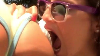 Hot lesbian action with brunette teen