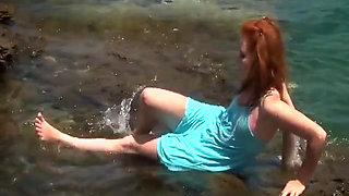 969 Redahaired Barbara Babeure in Ocean with Dress