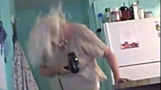 Granny blows her hair