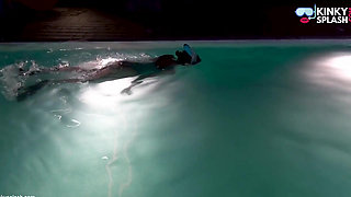 Night Swim in Latex Swimsuit & Full Face Mask
