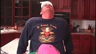 Sweet titted blonde slut duo in kitchen get hot fuck from hard cocked dude