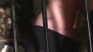 Dominating pussy plays in the cage