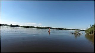 Girl Sat On A Dildo And Swam On A Supboard
