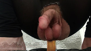 Hairy Sissy in Nylons - Trying to Fuck a Big Bottle (No Cumming)