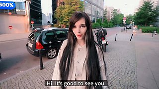 Pretty girl masturbates in a cafe and on the street. sucked