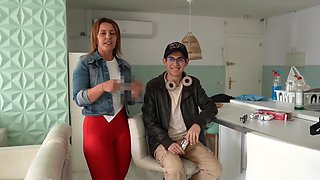 MILF deflowers 18-year-old boy. Milena Sanz (44) has her first