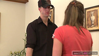 Blonde girl sucks a monster dick then rides it to a mouth cumshot