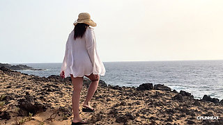 My Big Thai Tits Tremble in the Salty Wind, Hard Nipples Exposed at the Naked Beach