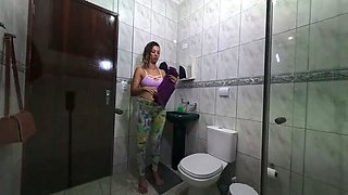 Naughty maid changes clothes in bathroom