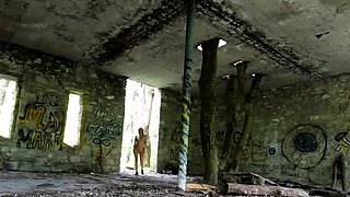 Exhibitionist Blonde Teen Walks Through Abandoned Buildings