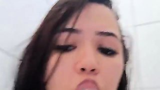 Busty curly brunette with big boobs fucks on couch