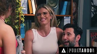 Cory Chase MILF Blocks Stepson At Door While Husband Fucks His GF Leana Lovings Big Tits