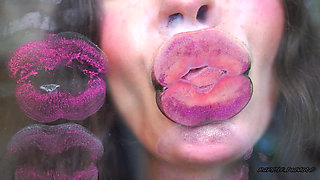 Melting Purple Metal Lips: Shiny Kisses & Messy Spit Play