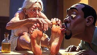 Old Granny Foot Worship - Man Licking Oiled Wrinkled Soles