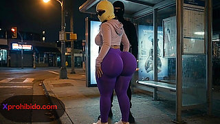 Curvy Woman with Massive Ass Dancing at Bus Stop