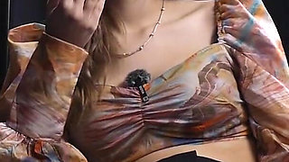 Sweet Russian Blonde Smoking in Colorful Blouse