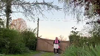In casual attire with a white skirt one evening
