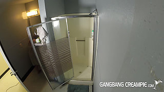 5 girls fucked after porn shoot in shower