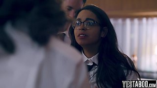 Latina teen has threesome with classmate