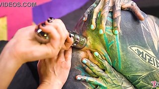 Dual spandex sluts stretch each other broad with steel dildo – a2p to gaping