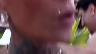 Outdoor DP Threesome Blonde Babes Wild Poolside Fuck