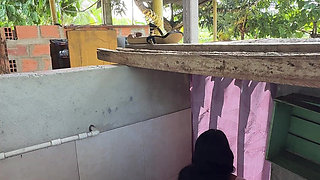 Horny Stepsister Calls Her Husband's Stepcousin From the Bathroom to Have Him Fuck Her