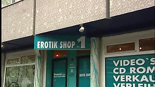 Girl working at erotic shop sucking my dick