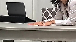 The Secretary Gets Her Feet Licked with Pantyhose and Gets Fucked Before Getting Cum on Her Heels and Swallowing Her!