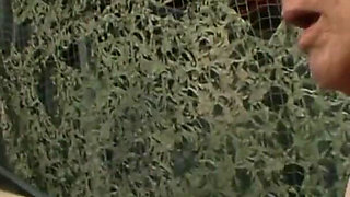 Old guy caged by dominant milf