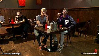 Trans bind and fuck two althletes