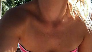 Big Boobed Blonde Masturbates With A Dildo In The Bathroom