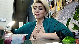 Russian MILF Bitch Wife Fingers Her Pussy Wildly During Steamy Lunch Webcam Show
