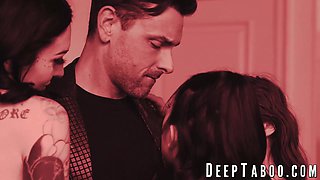 Big dicked daddy rotates pounding Alex Coal and her two tight friends