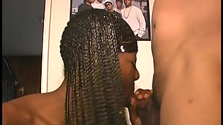 Black skank gets her shaved pussy licked then rides black dick