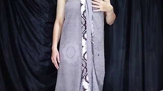 Indonesian Porn a Clear Girl Trying on Her New Satin Dress While Having Fun