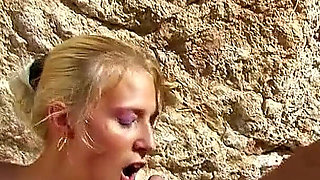 Blonde slutty MILF Mallory fucked in the ass by strangers on the beach
