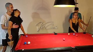 Hot Girls Learn Pool and Get Dick - Big Tits Latina MILF Group Sex