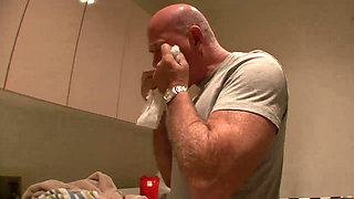 Skinny young brunette gets fucked hard by an old pig