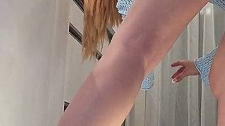 Sexy and Hot All Natural Big Tits Housewife in a Cardigan Blouse Flashes Her Pussy and Naked Ass Does a Striptease