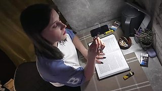 Smoking Indian Desi Student Accidentally Pees While Reading in Pantyhose - Homemade HD Pissing Fetish
