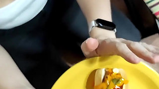 Quickie! Blowjob and Cum on Her Frankfurter! (and Black Jeans)